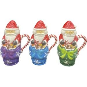 Temp-Tations SANTA CLAUS Ceramic Mug W/ Lid 24oz Set Of 3